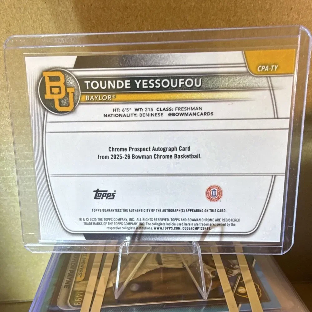 2025-26 Topps Bowman Chrome Tounde Yessoufou CPA-TY Auto Yellow 63/75🔥